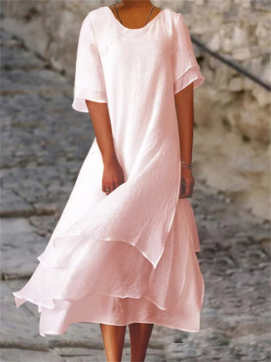 Avianna - Double layered dress with short sleeves and round neckline
