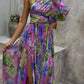 Lilac - Purple Print Side Split One Sleeve Sexy Maxi Dress