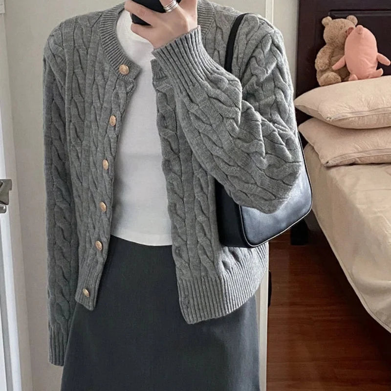 SLOANE | CABLE-KNIT CREW CARDIGAN