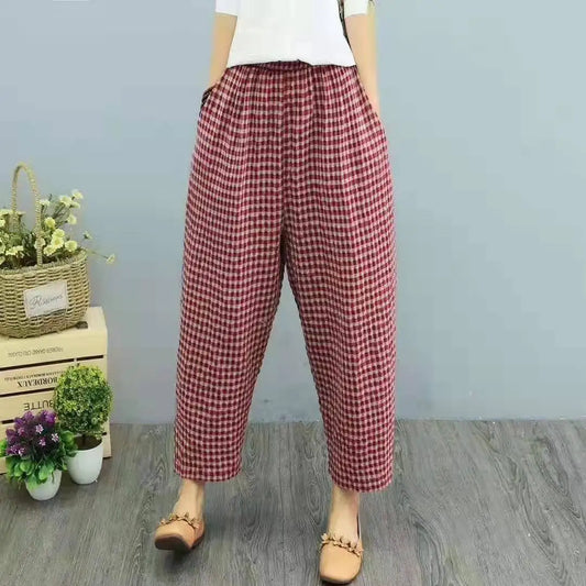 Wennyfred - Summer checked fashion trousers