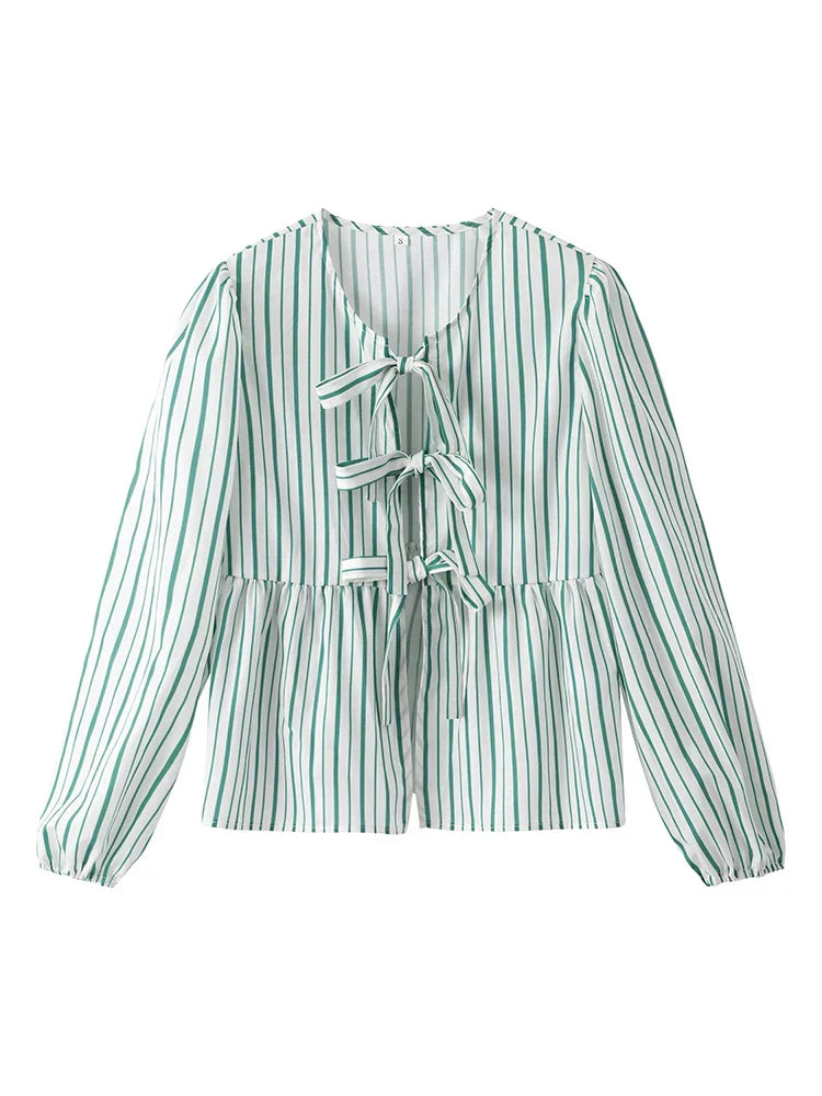 Chiara | Women's puff sleeve lace-up - spring blouse