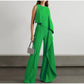 Olive - Women's Sleeveless Straight Tubular Casual Wide Leg Pants Sets
