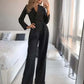 Arlene - Women's Loose Long Sleeve V-Neck Jumpsuit