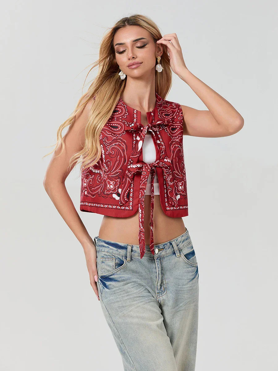 Y2K Rust Colored Bandana Wrap Top Trendy Cropped Streetwear Top - Liora