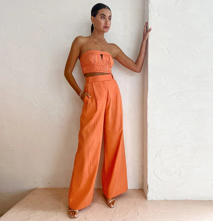 Evelien | Orange linen women's trousers