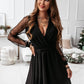 Flare dress with mesh sleeves