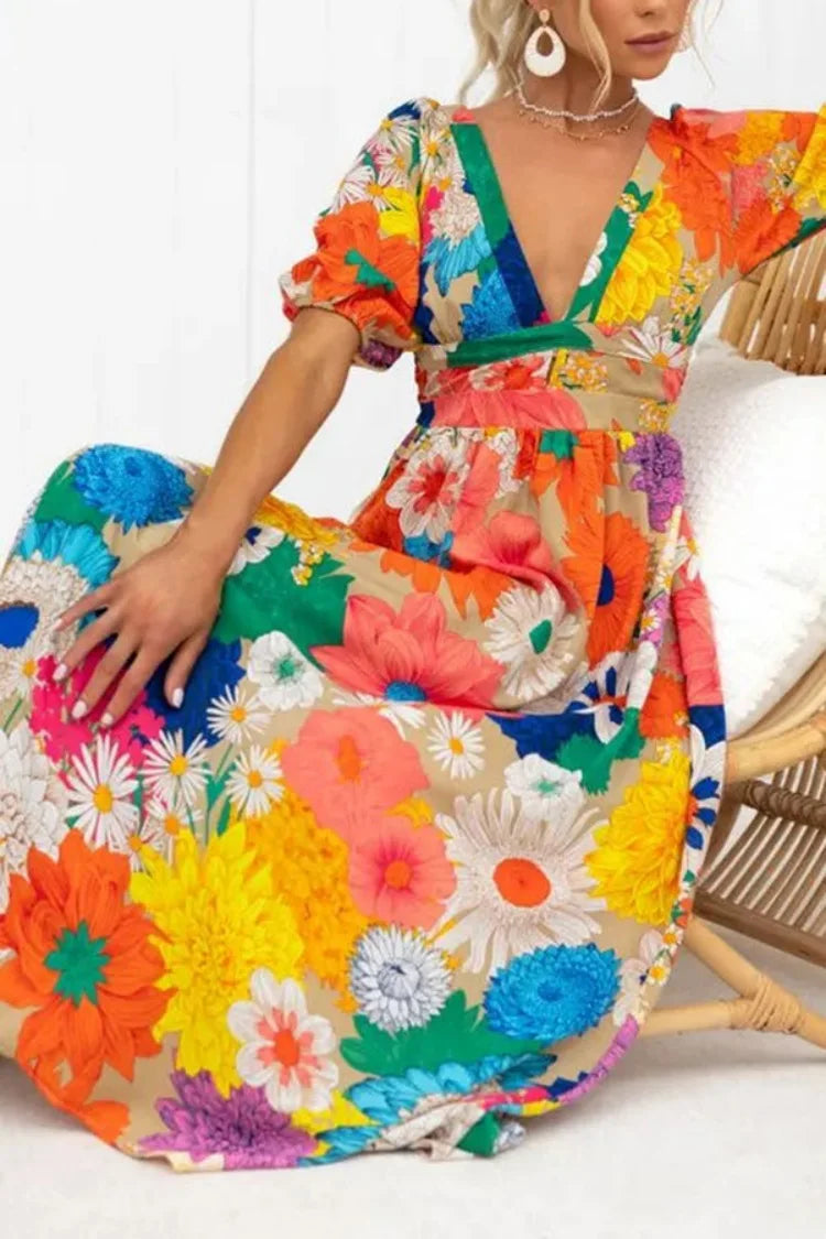 Anna - Dress with puff sleeves and floral print