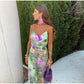 Anisten - Colorful, sexy maxi dress with halo dye print and detachable scarf