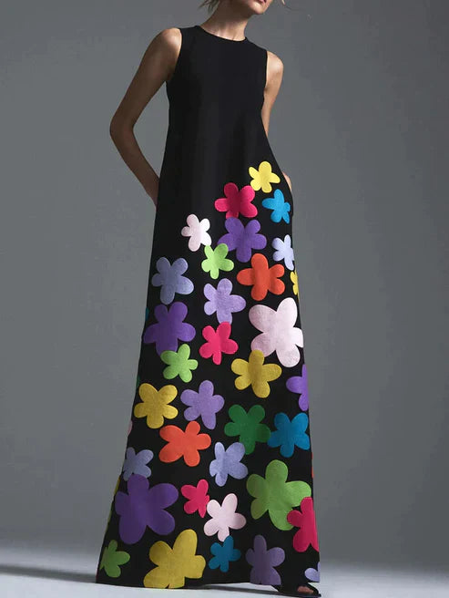 Jenny - Elegant floral dress with round neckline