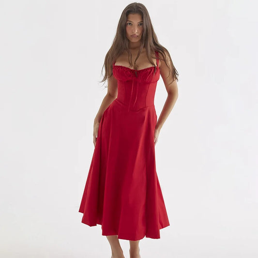 Gretchen - Lace-Up Corset Midi Dress