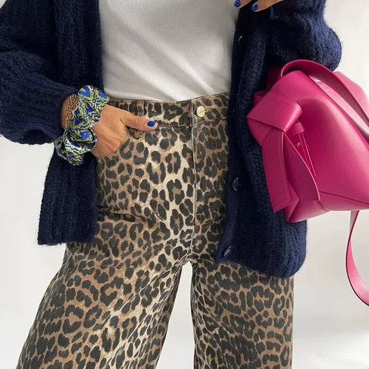 Chandra - Vintage jeans with leopard print