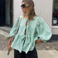 Chiara | Women's puff sleeve lace-up - spring blouse