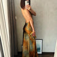 Evelyn - Elegant satin dress with coffee print