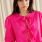 Kaye | Women's Puff-Sleeve Peplum Bow Top - Feminine & Elegant
