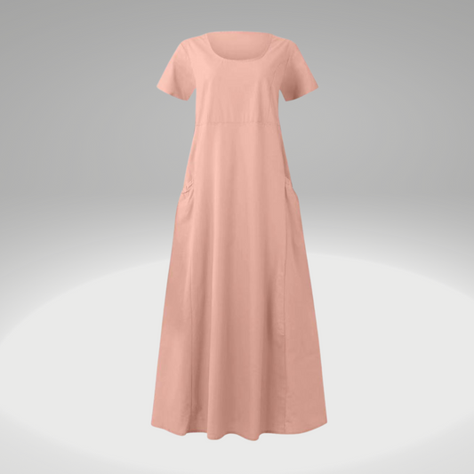 Levy - Plain dress with loose pockets, made of cotton and linen