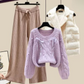 Nicole - Three-piece women's cardigan jacket, loose sweater and wide trouser legs