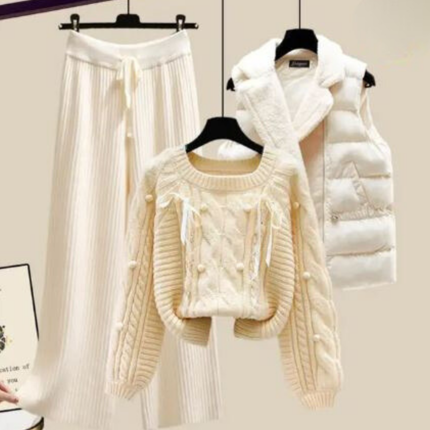 Nicole - Three-piece women's cardigan jacket, loose sweater and wide trouser legs