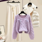 Nicole - Three-piece women's cardigan jacket, loose sweater and wide trouser legs