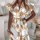 Alexa - Fashion ruffles short sleeve V-neck knot print midi dress