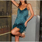 Happiness - Elegant Cocktail Dress for Women with Sequins and Feathers