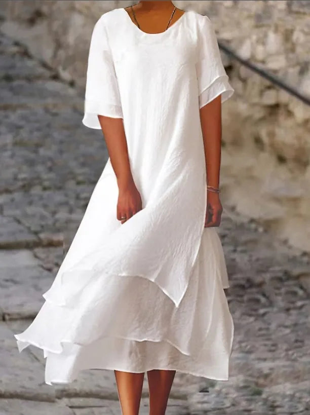 Avianna - Double layered dress with short sleeves and round neckline
