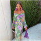 Anisten - Colorful, sexy maxi dress with halo dye print and detachable scarf