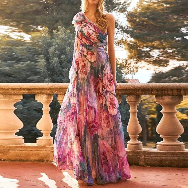 Beulah - Spring Bow One Shoulder Long Dress
