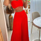 Laarnie - Seductive red crop top and pleated wide leg trousers