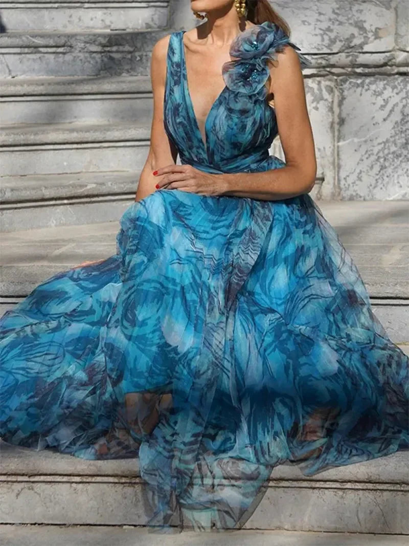 Debie - Bohemian long dress in peacock blue style