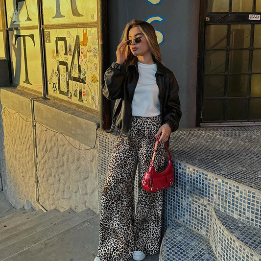 Letitia - Vintage Wide Leg Leopard Print Trousers for Women