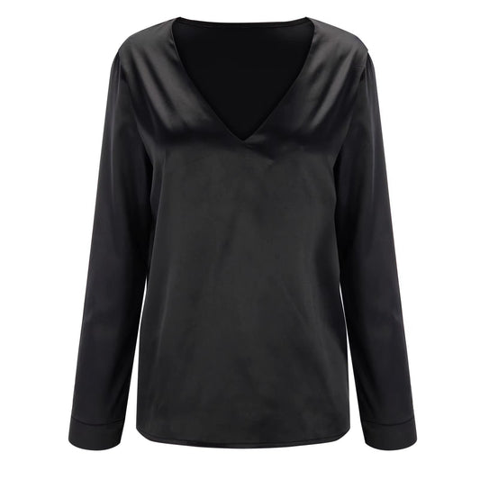Sheer Women's Shirt with Deep V-Neck & Long Sleeves – Daria