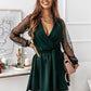 Flare dress with mesh sleeves