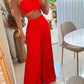 Laarnie - Seductive red crop top and pleated wide leg trousers