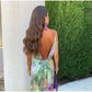 Anisten - Colorful, sexy maxi dress with halo dye print and detachable scarf