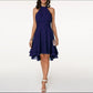 Women's Elegant Cocktail Dress with Neckholder and Ruffle - Sleeveless A-Line Evening Dress for Parties & Events