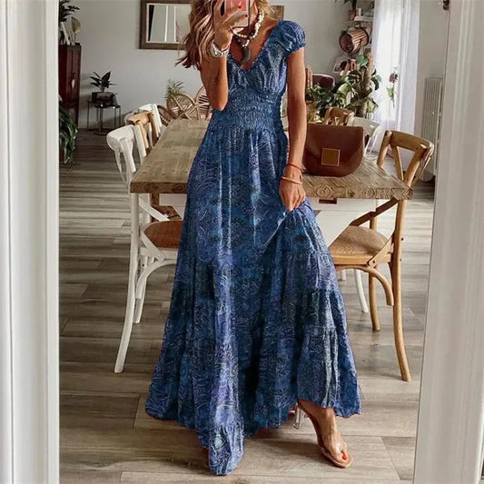 Adeline - Waist-hugging long dress in bohemian style