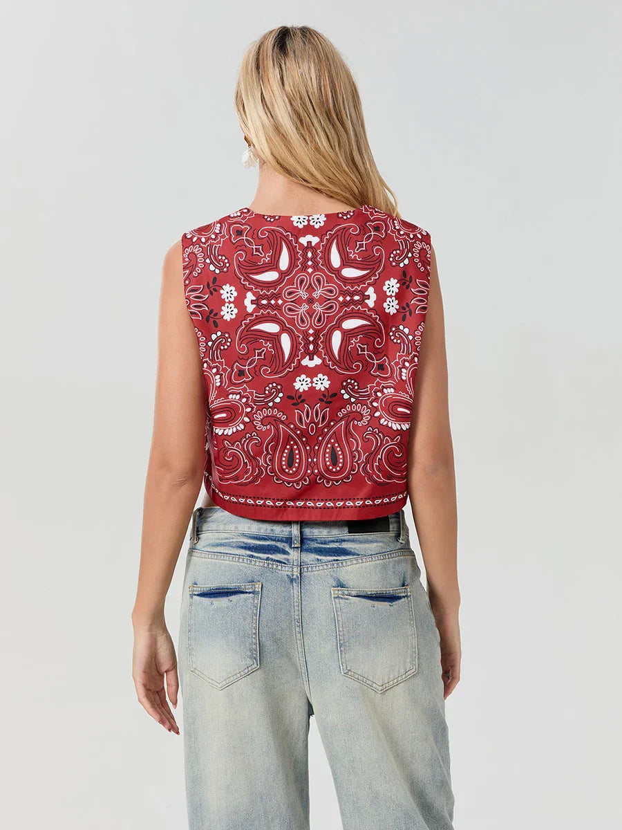 Y2K Rust Colored Bandana Wrap Top Trendy Cropped Streetwear Top - Liora