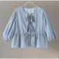 Chiara | Women's puff sleeve lace-up - spring blouse