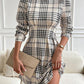 Florette - Checked dress with round neckline