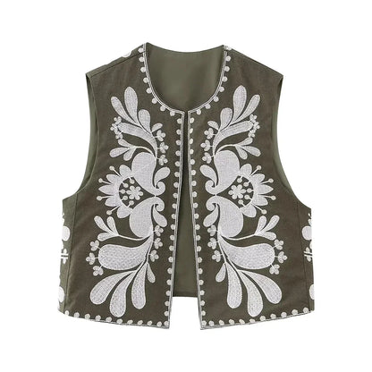 Raina - Embroidered Floral Cropped Vest