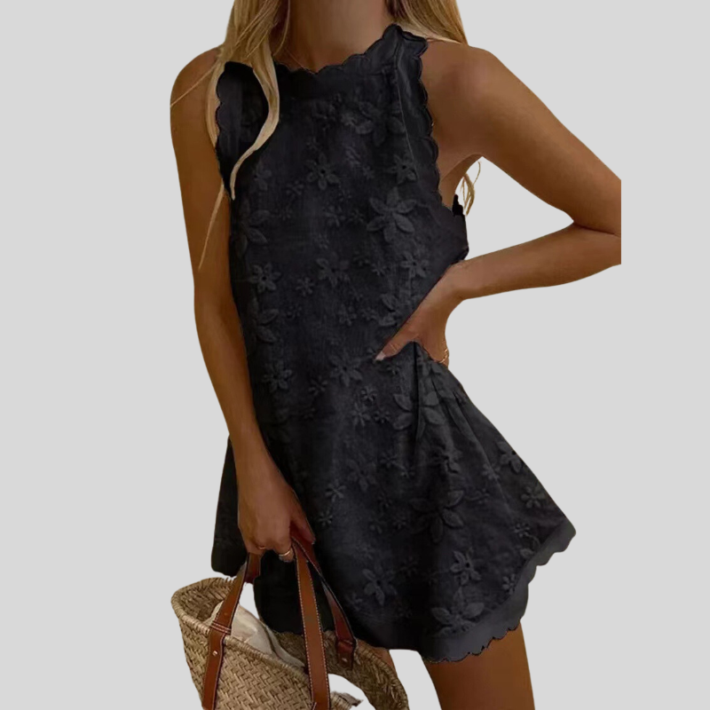 Sleeveless A-Line Dress for Women with Floral Embroidery - Neolysa