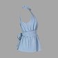 Livia Beaded Neckholder Peplum Top for Summer 2025