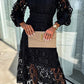 Liah - Romantic, sensual and elegant midi dress with lantern sleeves in crochet lace