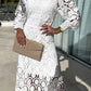 Liah - Romantic, sensual and elegant midi dress with lantern sleeves in crochet lace