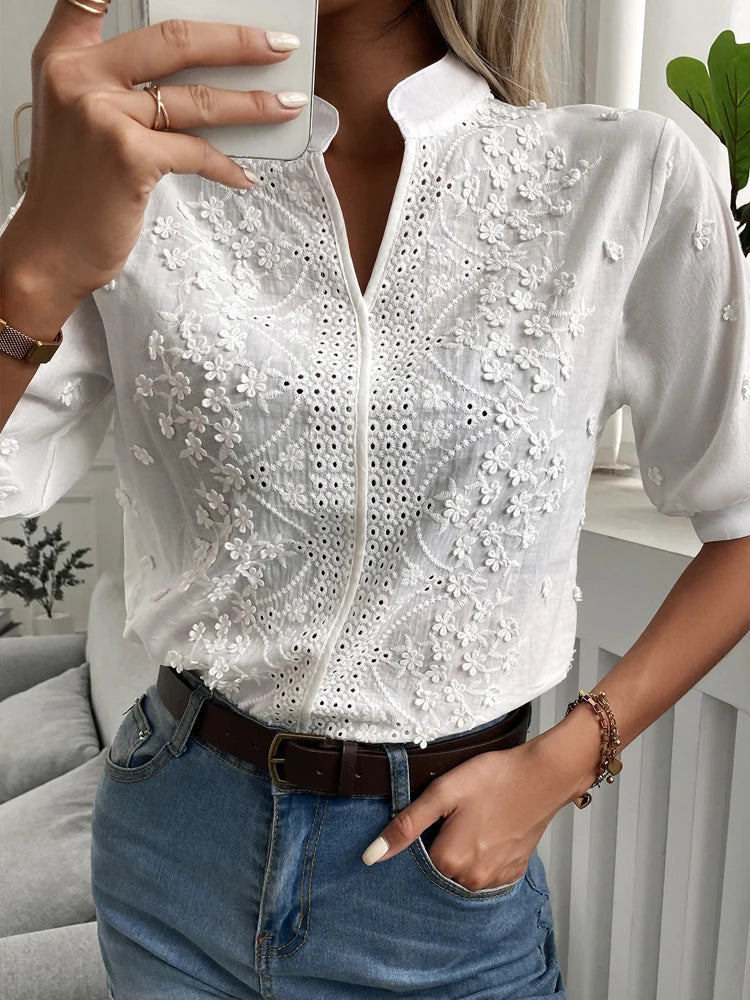 Minali | Floral Embroidered Blouse With Lace - Summery & Chic