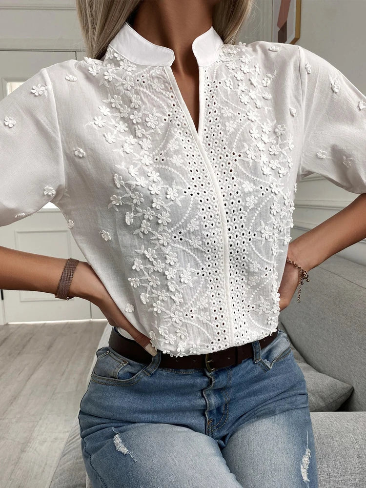 Minali | Floral Embroidered Blouse With Lace - Summery & Chic