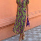 Maxi Dress - Elegant - Cotton Blend with Leaf Pattern - Perfect for Spring and Summer