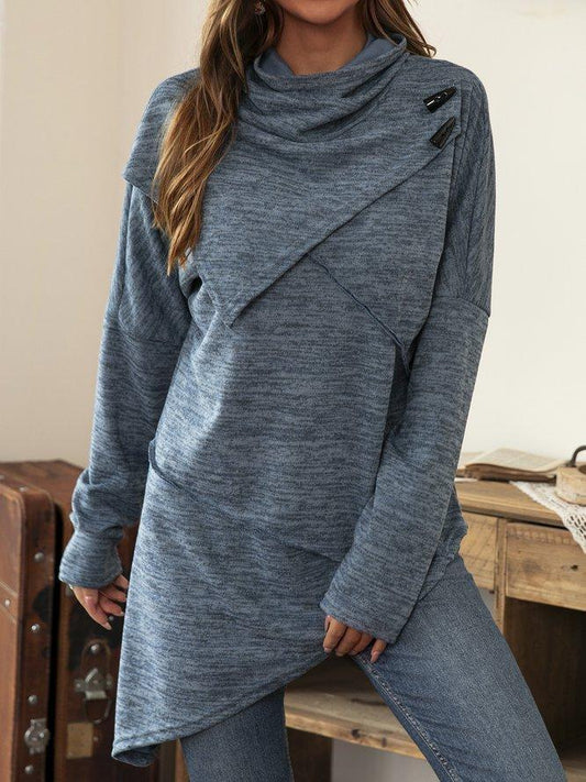 Asymmetric Summer Shirt with Waterfall Collar - Liora
