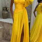 Erminda - Pleated maxi dress with one-sided sleeves