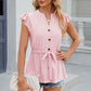 Leimomi | Button Eyelet Notched Cap Sleeve Women's Blouse - Stylish & Feminine Top